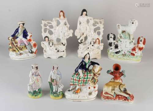 Eight antique English Staffordshire figures