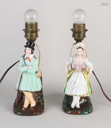 Two French porcelain lamps, H 30 cm.