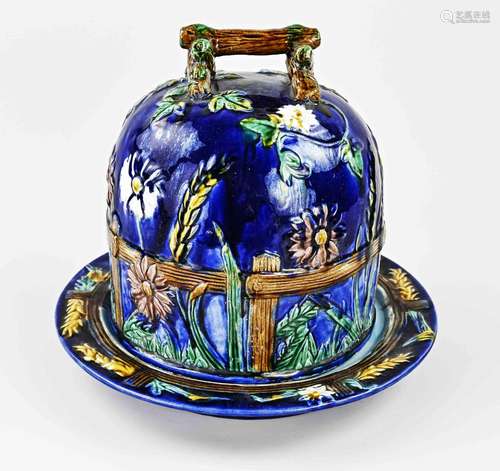 Majolica bell jar + saucer