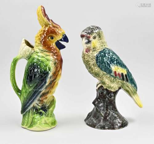 Two ceramic parrots