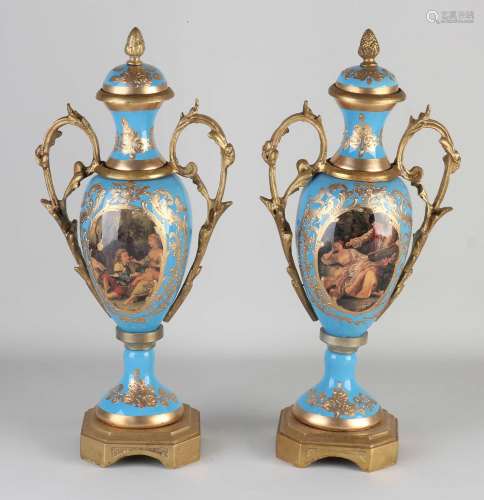 Two Sevres style vases, H 40 cm.