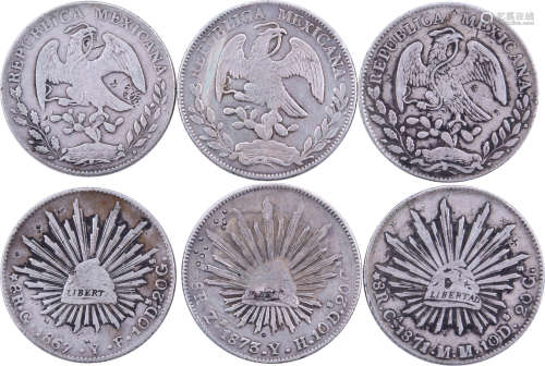 墨西哥1867,1871,1873 8R鷹洋 1披索 銀幣 共3個