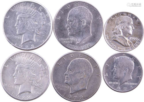 美國1922-23年 自由女神(和平) $1(銀)x2, 1972及1976年艾森豪像(...