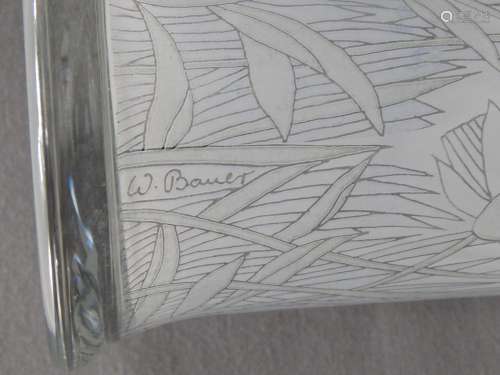 Blumenvase mit floralem Dekor,signiert W.Bauer,20.Jahrhunder...