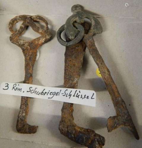 Konvolut 3 römische Schubriegel-Schlüssel,zusammen