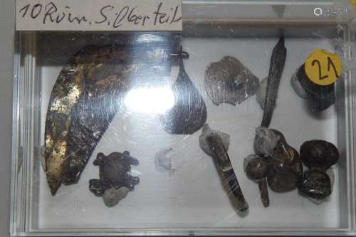 Konvolut 10 römische Silberteile,teilweise mit Restvergoldun...