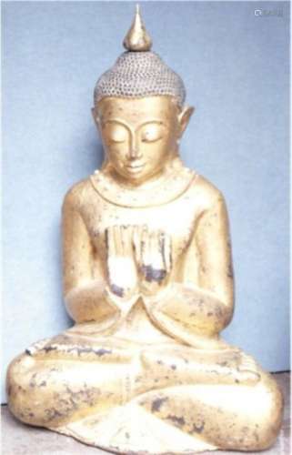 Sitzender Buddha, Teakholz, gefaßt, blattvergoldet, Nord-Bur...