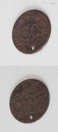 Münze als Anhänger "50 Pfennig-Landkreis Halberstadt&qu...