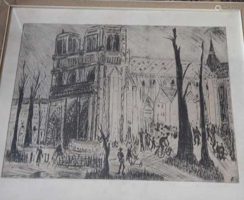"Notre Dame de Paris",Radierung,ca.66x69cm,unleser...