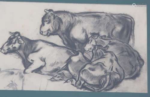 Paul Ern "Ruhende Kühe", Zeichnung, Bildausschnitt...