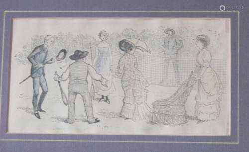 "Tennissketch",Farbholzstich um 1880,Bildausschnit...
