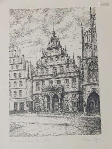Oskar Jessen "Münster - Stadtweinhaus",Lithographi...