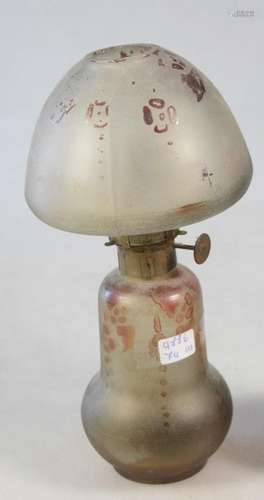 Jugendstil Tischlampe mit satiniertem Glas und roter Bemalun...