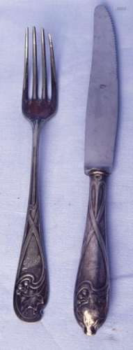 Messer und Gabel, verziert mit Jugendstildekor, WMF,silver p...