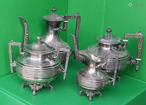 Kaffee-und Teekanne,Milch und Zucker,silver plated, reich zi...