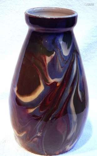 Jugendstil-Vase,blau-grün-braun lasiert, bodenseitig etwas b...