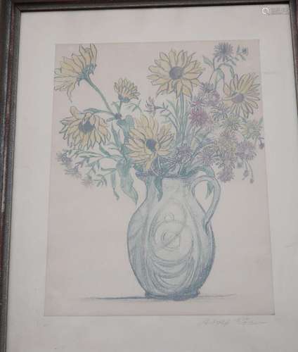 Adolf Röder (1905-1983) "Blumen", kolorierte Litho...