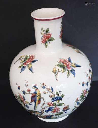 Bauchige Blumenvase,Fayence,floral und figural verziert, Vil...