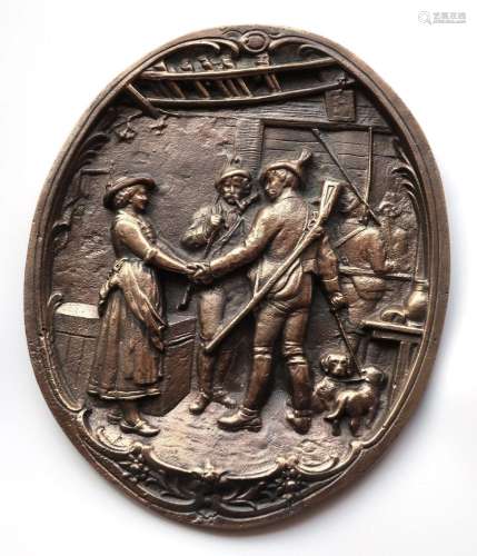 Bronze - Wandmedaillon "Interieur mit Jägern",ca.2...