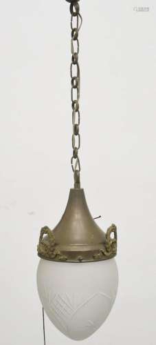 Deckenlampentropfen mit Messingmontur, Höhe ca. 35cm,um 1920