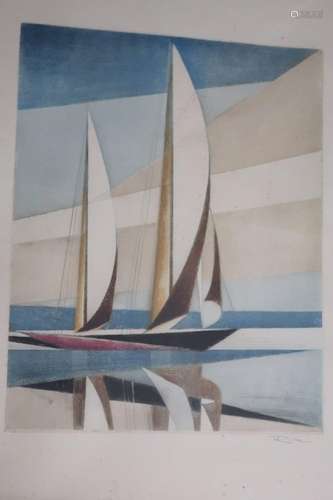 "Segelboot",Farbradierung,signiert Ritz, ca.46x35,...