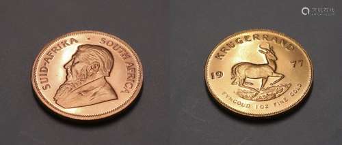 Krügerrrand, 916er Gold, 33,98 Gramm, datiert 1977