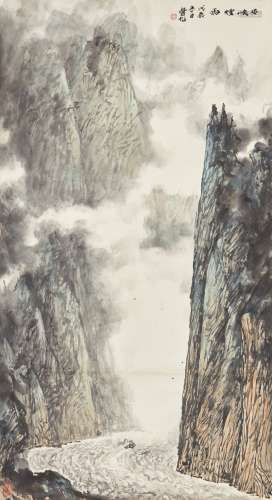 林丰俗 巫峡烟雨 立轴 设色纸本 1988年作  
