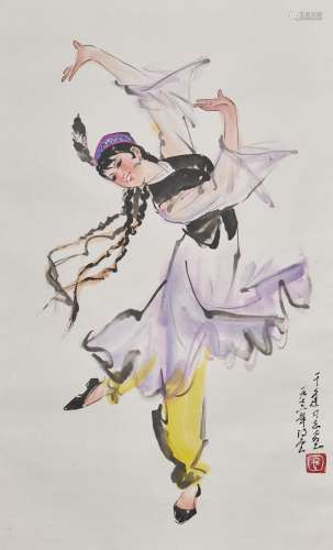 阳云 舞蹈人物 镜片 设色纸本 1976年作  