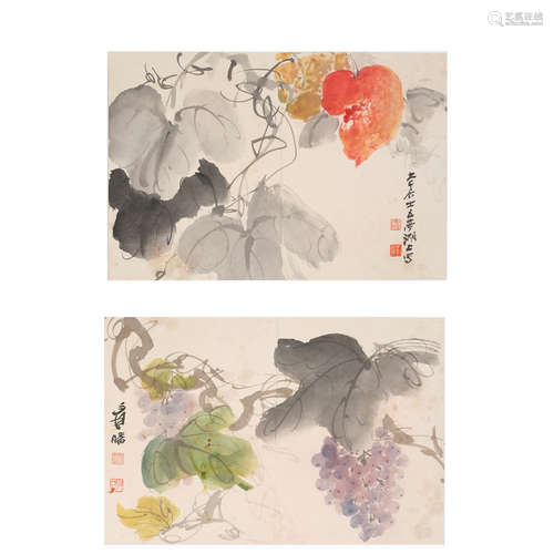 Zhang Daqian(Chang Dai-chien, 1899-1983),Fruits,two pages al...