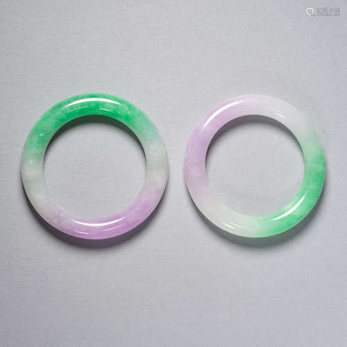 A pair of jadeite bangles bracelets,inner diameter 5cm,Qing ...