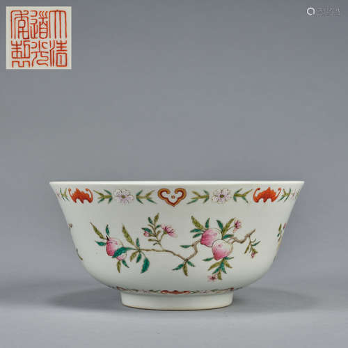 A famille-rose 'peaches' bowl, Qing dynasty,Daoguang period