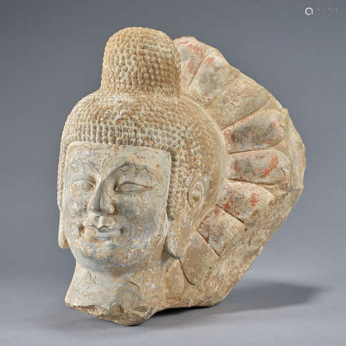 A carved stone head of buddha ,Northern Wei dynasty