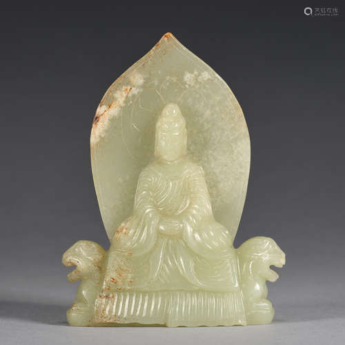 A jade seated Buddha on two lions of the protector of the Bu...