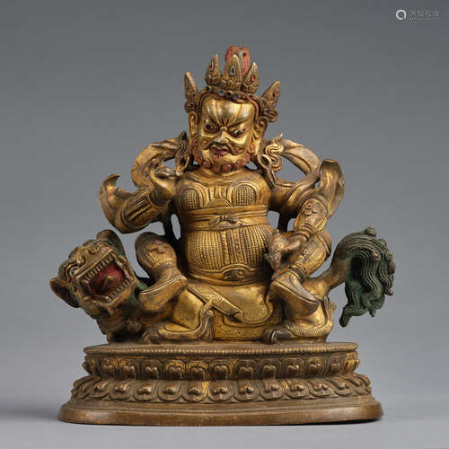 A finely gilt-copper alloy figure of 'god of wealth' ,Qing D...