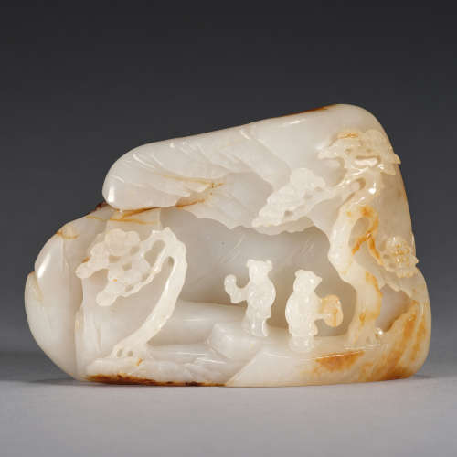 A finely carved jade 'boys under the pine tree' mountain, Qi...