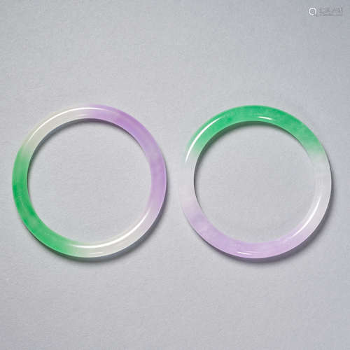 A pair of jadeite bangles bracelets,inver diameter 5.9cm,Qin...