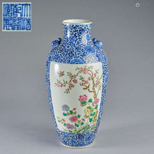 A famille rose 'bird and flower' vases, Qing dynasty,Qianlon...