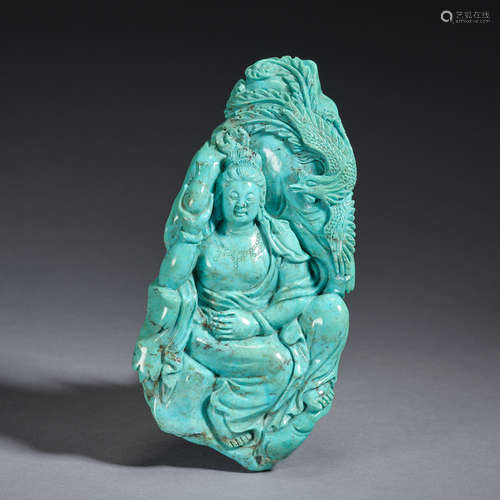 A finely carved turquoise figure of a Guanyin ,Qing dynasty