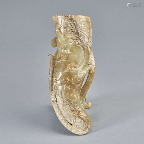 A jade 'ox horn' wine vessel,Han dynasty