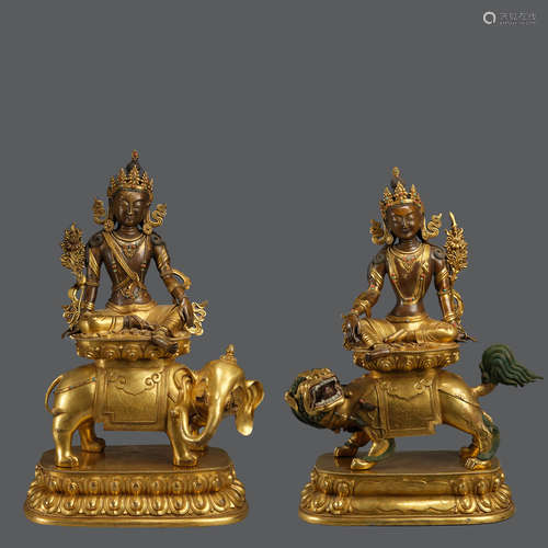 A group of finely gilt-copper alloy Bodhisattva Manjusri sta...