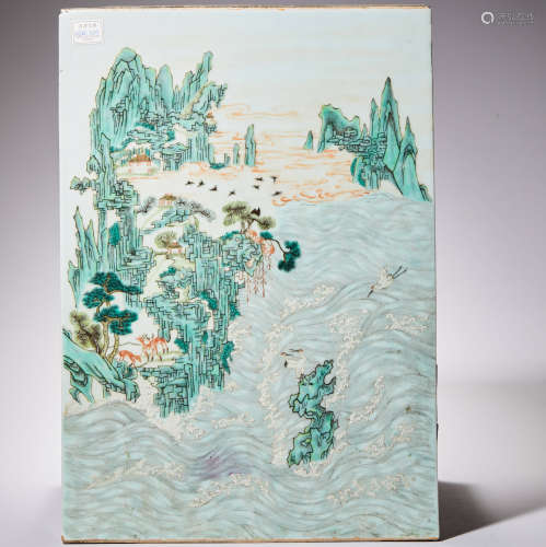 十九世纪 粉彩海中仙境图瓷板
