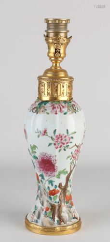 18th Century Chinese Family Rose vase lamp, H 41 cm.