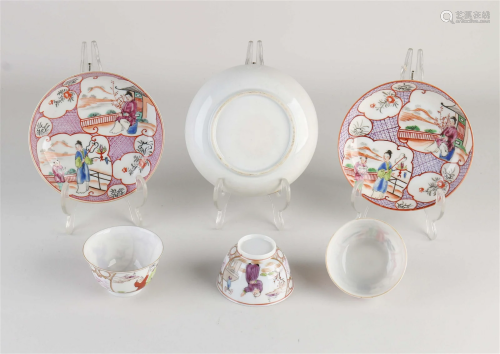 Three antique Chinese cups + saucers