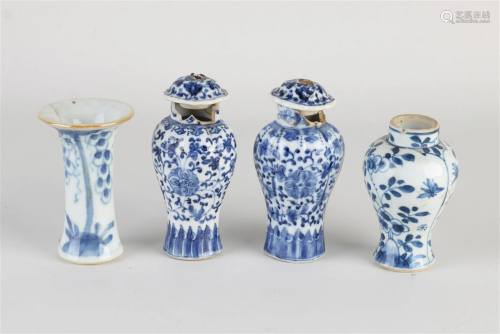 Four 18th century Chinese miniature vases, H 8 - 9 cm.