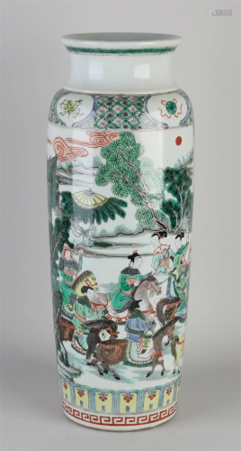 Chinese Familie Verte roll vase, H 47.7 cm.