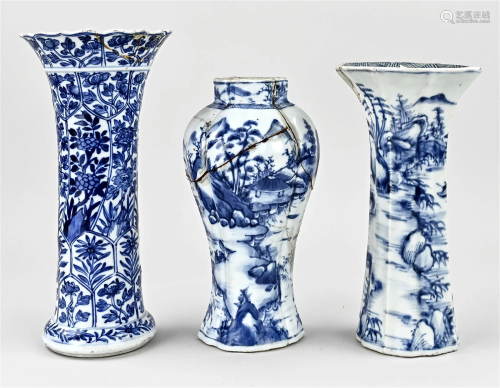 Three 18th century Chinese vases, H 22 - 25 cm.