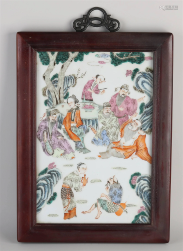 Chinese Family Rose tile in frame