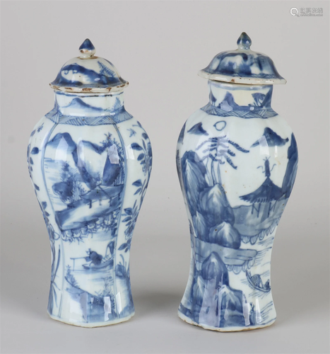 Two 18th century queng lung lid vases, H 21 cm.