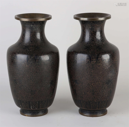 Two antique Japanese cloisonnÃ© vases, H 23 cm.