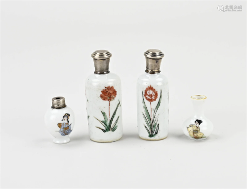 Four 19th century Chinese miniature vases, H 3 - 7 cm.